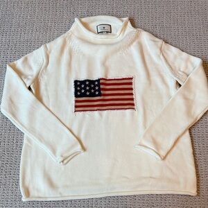 Tuckernuck Cream Cowlneck Sweater with Flag Motif
